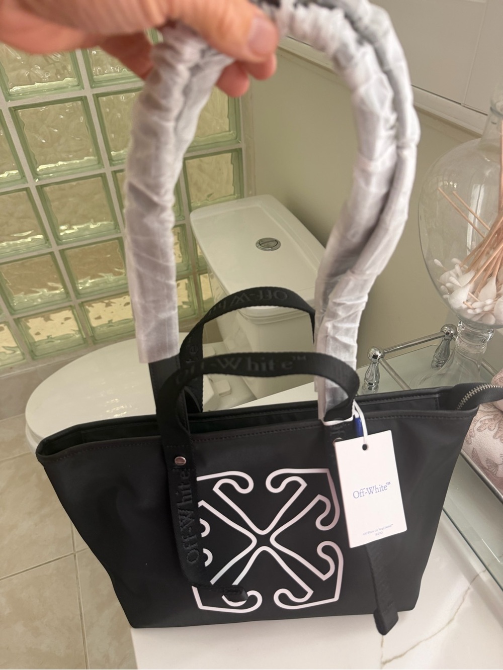 Off-White Black Tote with White Logo Accent